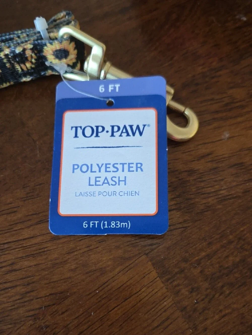 Top Paw Black and Yellow Floral Dog Lead with Gold Hardware